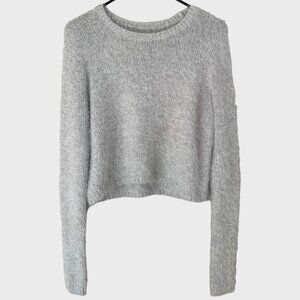 Abercrombie & Fitch Cropped Fuzzy Sweater Women's Medium Gray Metallic Pullover